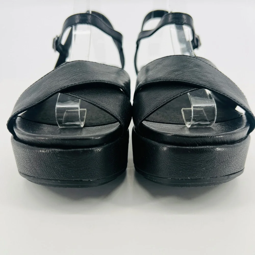 Eileen Fisher Juno Platform Sandals Women 8 Black Leather Chunky Strappy Buckle